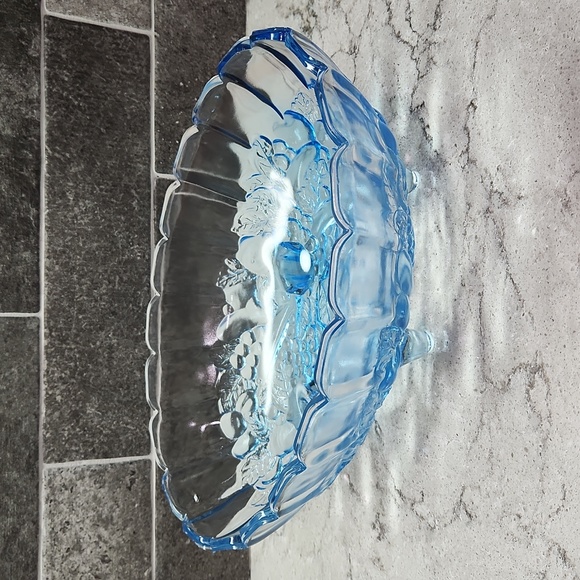 Harvest Blue Glass Oval Footed Fruit Bowl - Picture 1 of 12